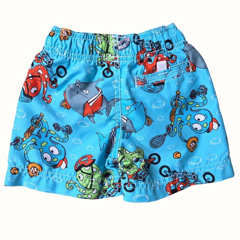 Vintage Inspired Baby Swim Trunks 6-9 Mos Elastic Waist Fish & Octopus Print Es - Picture 2 of 6